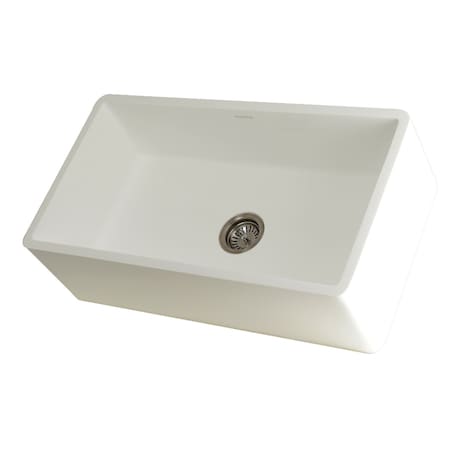 Gourmetier Solid Surface Stone Apron Front Farmhouse Sgl Bowl Kitchen Sink, White GKFA331810BC